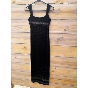 Jump Apparel Co Wendye Chaitin Black Silver Sparkle Maxi Dress 90s Vintage 3/4